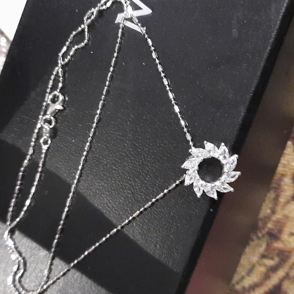 GENUINE AUTHENTIC STERLING SILVER CZ Eternity Marquise  Necklace Slide 18" Chain